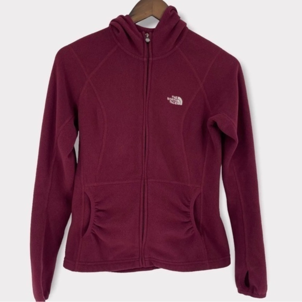 North Face Masonic Fleece Full Zip Hoodie Jacket Size Small Maroon Red Polartec